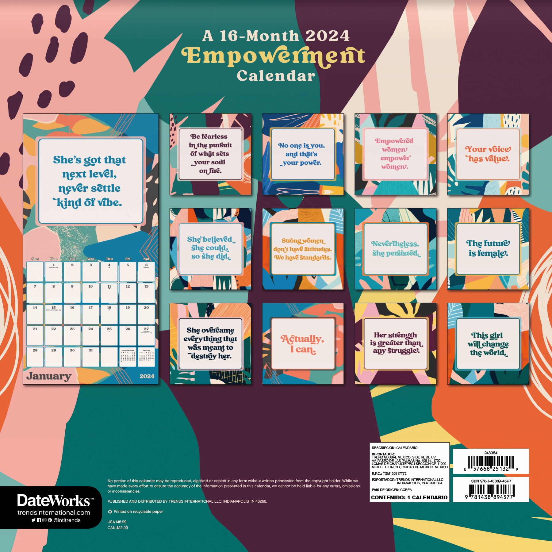Trends International 2024 Empowerment Wall Calendar & Magnetic Frame