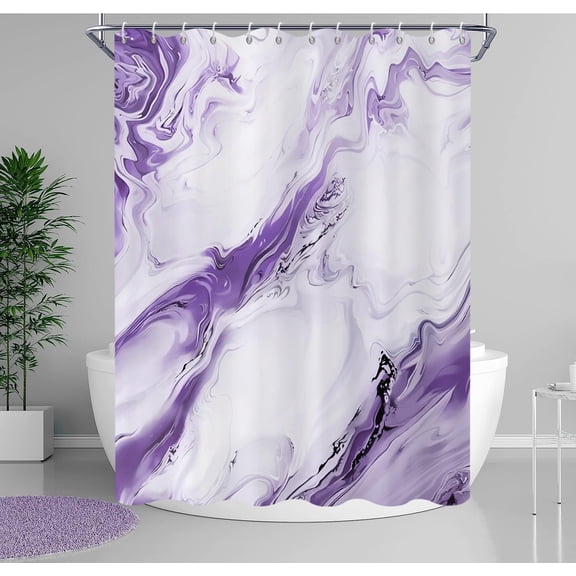 Purple Marble Shower Curtain, Modern Abstract Purple Grey Ombre Marble Art Bathroom Curtain Waterproof Fabric Machine Washable with Hooks 54"W x 78"L (Pack of 1)