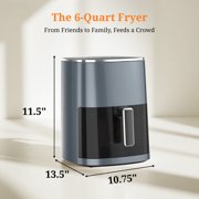 Sybels Air Fryer with Viewing Window, 6-Quart 12-in-1 Multi-Function Appliance for Air Frying, Roasting, Baking & Dehydrating, Gray