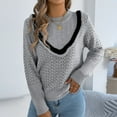 thumbnail image 2 of Lenpel Women's Crochet Sweaters Long Sleeve Mock Neck Hollow out Patchwork Knit Sweater Tops Fashion Pullover Sweaters(Gray,Small), 2 of 7