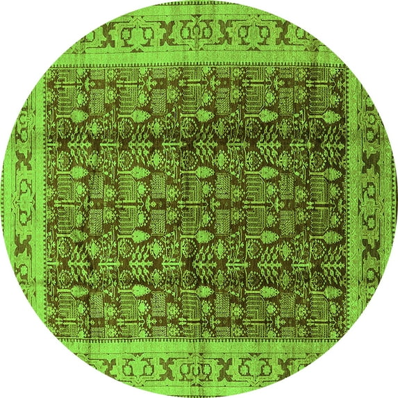 Ahgly Company Indoor Round Oriental Green Traditional Area Rugs, 3' Round