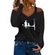 thumbnail image 1 of ICHUANYI Liquidación Moda Mujer Cuello en V Camiseta de manga larga Estampado Hombro frío Blusa suelta Tops ICHUANYI WER202308173194, 1 of 3