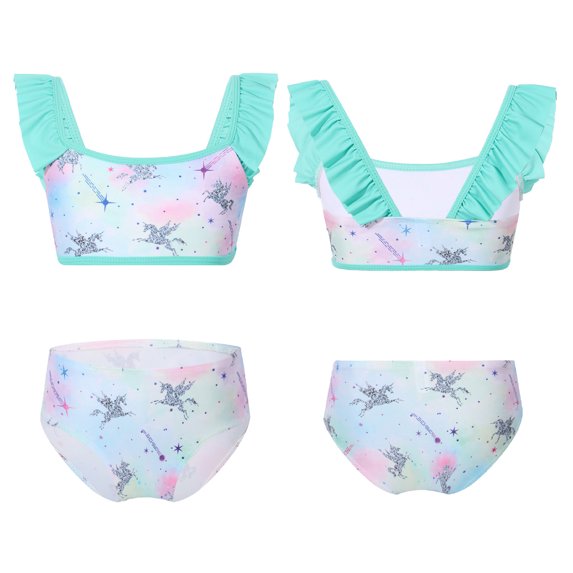 inhzoy Little Gilrs Two Pieces Fish Scales Tankini Swimsuits Ruffle Top Bottoms