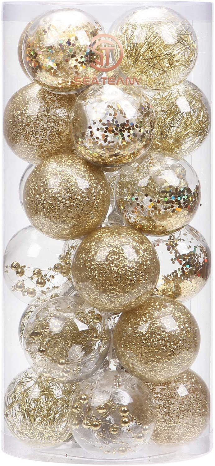 Sea Team 70mm/2.76 Shatterproof Clear Plastic Christmas Ball Ornaments Decorative Xmas Balls Baubles Set with Stuffed Delicate Decorations 24 Counts, Green