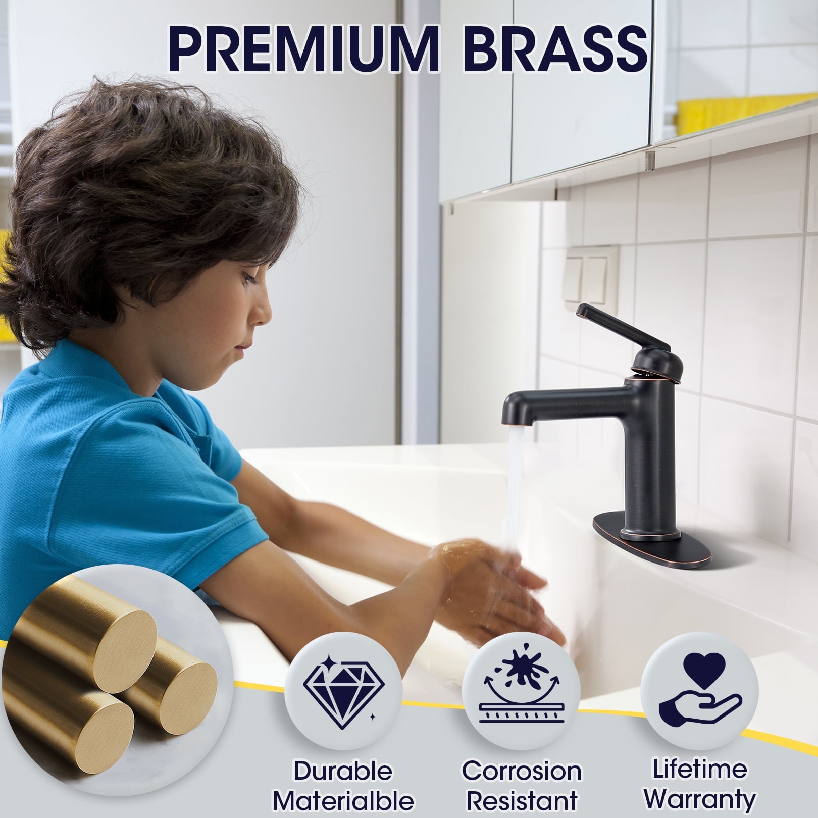 Wowkk Bathroom Sink Faucets Solid Brass Single Handle Bathroom Faucets with Deck Mount 1 Hole or 3 Hole and Supply Line, Straight Spout Vanity Faucet for RV Restroom Hotel, Oil Rubbed Bronze