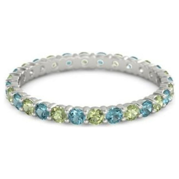 Peridot With London Blue Topaz Round 2.50 MM Eternity 925 Sterling Silver Women Stacking Ring