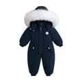 thumbnail image 4 of GYRATEDREAM kids Unisex Baby Hooded Winter Outerwear Snowsuit Newborn Infant Warm Fleece Jacket Jumpsuit Romper Thick Coat for 2-3Y Blue, 4 of 5