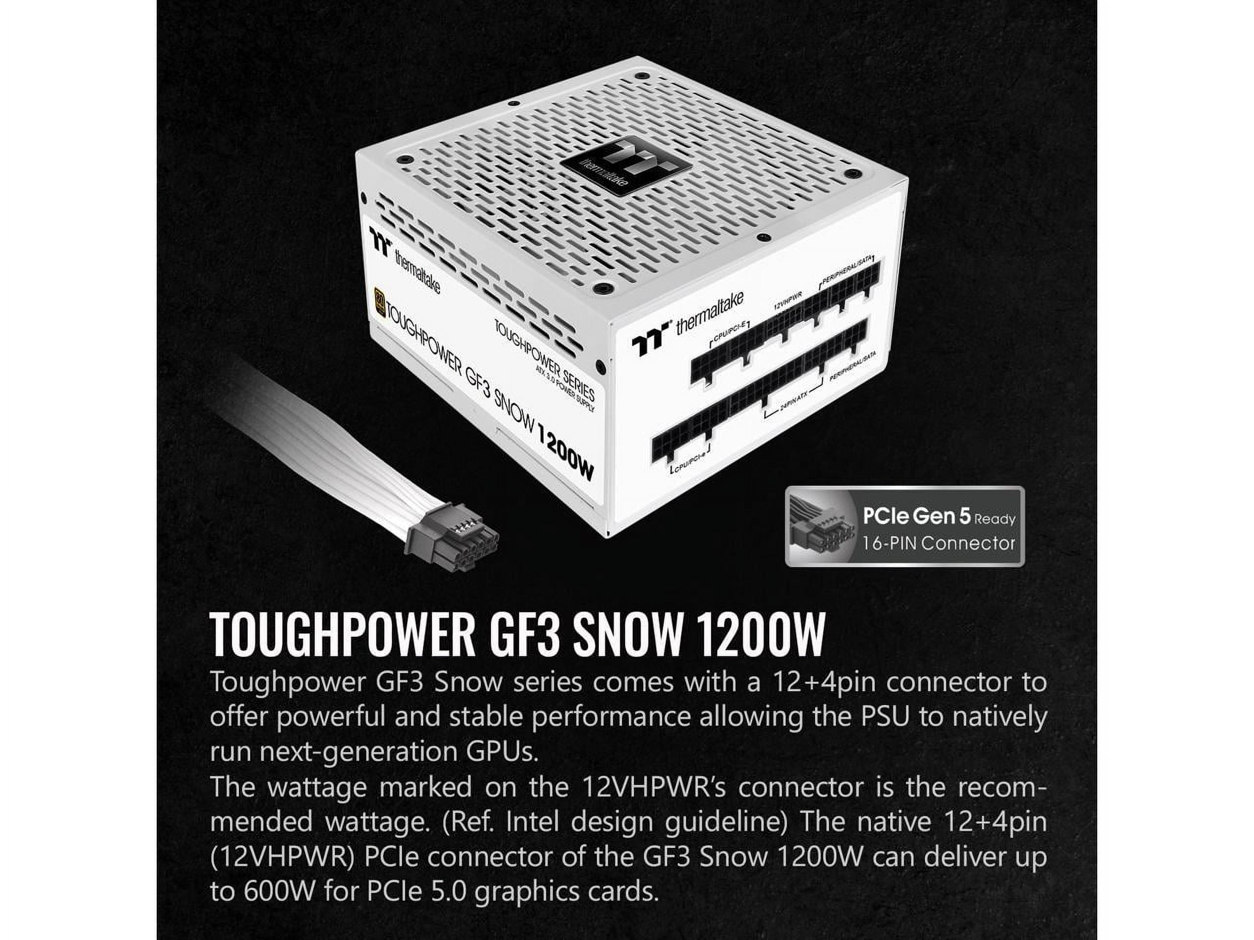 Thermaltake Toughpower GF3 Snow TPD-1200AH3FLG 1200W Power Supply - Internal - 120 V AC, 230 V AC Input - 3.3 V DC, 5 V DC, 12 V DC, -12 V DC, 5 V SB Output - 1200 W - Active PFC - 1 +12V Rails - 1...