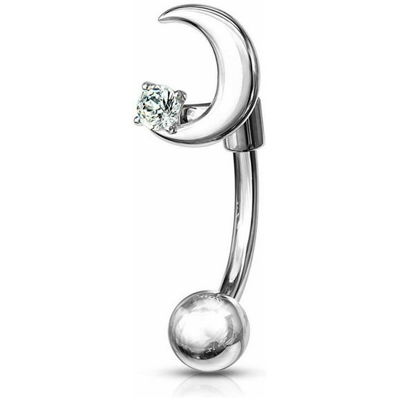 16g Crescent Moon Crystal Star Barbell/Eyebrow Ring Surgical Stainelss Steel