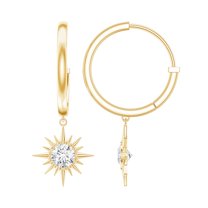Rosec Jewels Lab Created Diamond Sunburst Drop Earrings Ef-Vs Grade - Hinged Hoop Earrings for Christmas, 10K Yellow Gold