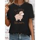 thumbnail image 1 of Women's Casual Graphic Tee - Short Sleeve Crew Neck, Machine Washable, Cute Sheep Design with Spanish Phrases, Ideal for Spring & Summer, Allseason Top|Graphic Print Tee|Stretchable Fabric, 1 of 7