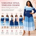 thumbnail image 3 of Bouncy Dress for Women Church, Pearl Midi Dress with Gradient Print, Elegant 3/4 Sleeve A-Line Swing Dress for Party, Wedding Guest & Special Occasions, 3 of 5