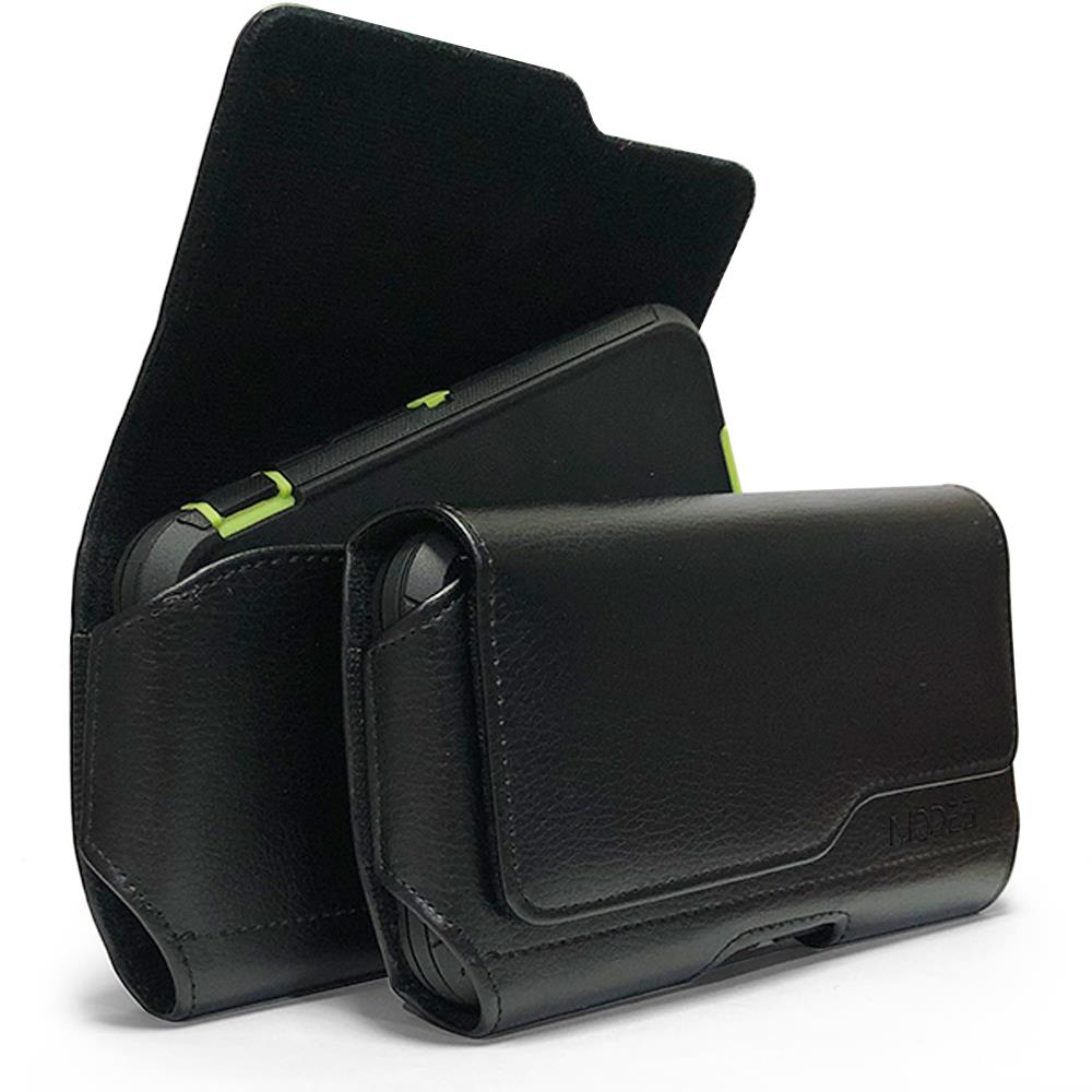 Classic Leather Belt Clip Loop Holster Pouch Sleeve Flip Phone Holder For Samsung Galaxy J7 Refine Fit with Otterbox Defender Case/Lifeproof Case/Hybrid Armor Case/Battery Back Case On - Black - image 1 of 7