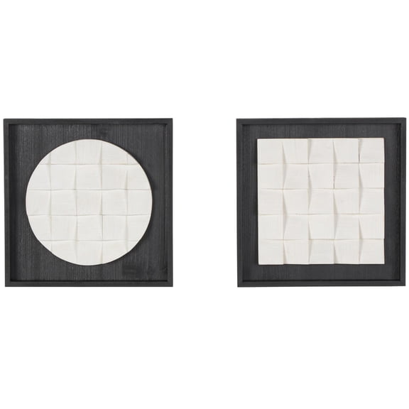 DecMode White Wood 3D Cube Grid Geometric Wall Decor with Black Frames (2 Count)