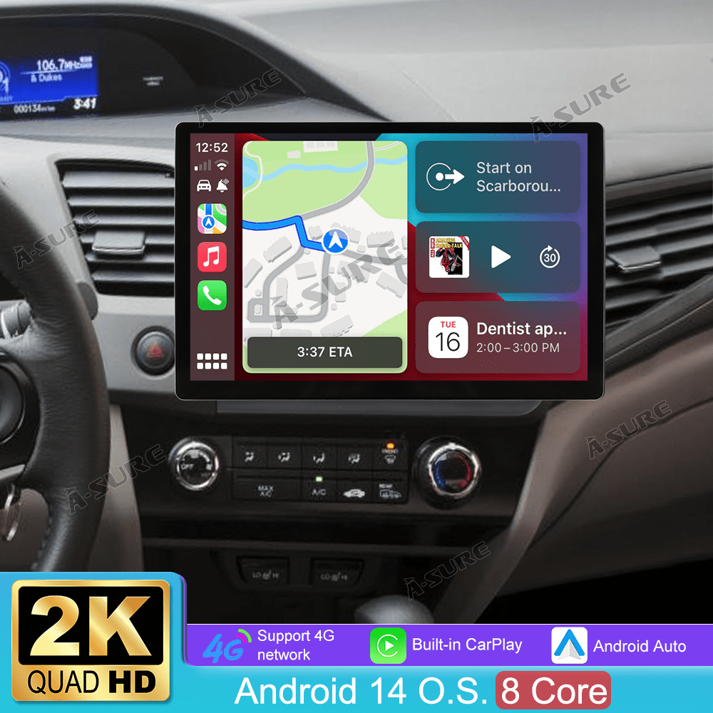 13.1" QLED Touchscreen 4+64GB Car Stereo for Honda Civic lX 2012, 8-Core CarPlay Radio/Android Auto/GPS Navi/4G LTE/Wi-Fi/BT 5.0/DSP/SWC/USB