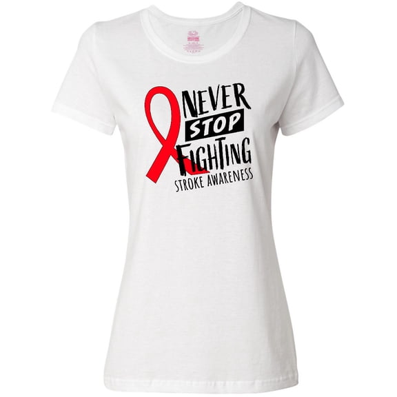 Inktastic Never Stop Fighting Stroke Awareness Red Ribbon Women's T-Shirt