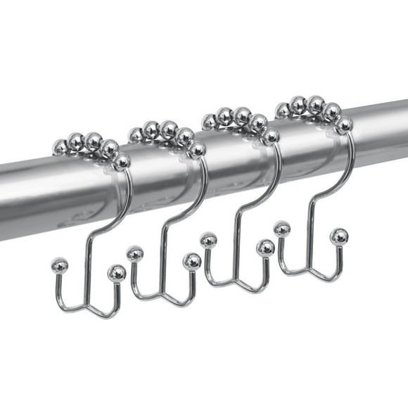 Maytex Shower Curtain Hooks Rust-Resistant Metal Double Roller Glide, Rings for Bathroom, Set of 12, Chrome