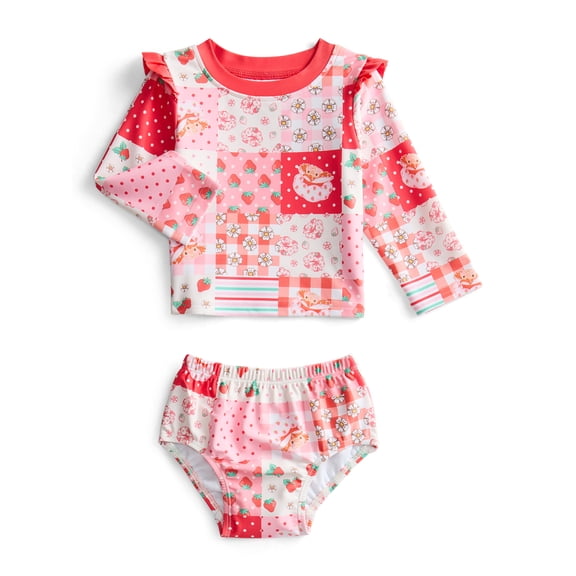 Strawberry Shortcake Baby Girls Rashguard and Diaper Cover Swimsuit with UPF 50, 2-Piece, Sizes 0M-12M