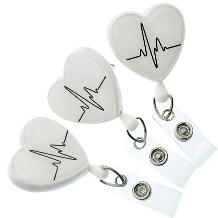 Three Pack of Heart Shaped EKG Badge Reels with Alligator Swivel Clip on  Back by Specialist ID (White)