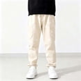 thumbnail image 5 of Boys Stretched Waist Ankle Tapered Sweatpants, Soft Long Work Style Trousers With Side Pockets, Boys Athletic Pants For School Play And Outdoor Daily | Akmoler,Beige 9-10 Years, 5 of 6