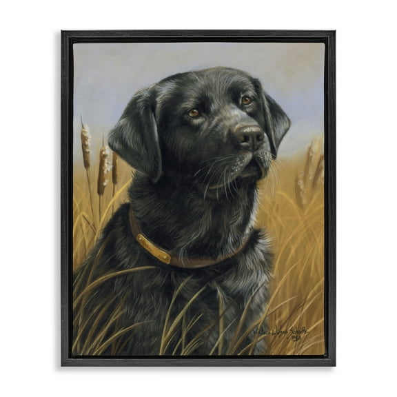 Stupell Industries Black Lab in Nature Animals Painting Black Floater Framed Canvas Art Print Wall Art, 17 x 21