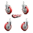 thumbnail image 2 of 5 Inch Red Polyurethane Wheel Swivel 3/4 Inch Square Stem Caster Set 2 Brakes, 2 of 2