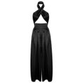 thumbnail image 2 of ZAZYULZ Two Piece Sets for Women Women's 2 Piece Outfits Sexy Halter Neck Criss Backless Crop Top Solid High Waist Wide Leg Pants Set(Black,M), 2 of 7