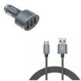 thumbnail image 1 of 42W Quick Car Charger w Type-C 6ft USB Cable for OnePlus 9, Nord N200 5G/N100/N10 5G, Pro Phone - 3-Port USB Power Adapter, Charger Cord Power Wire L2A for OnePlus 9, Nord N200 5G/N100/N10 5G, Pro, 1 of 9