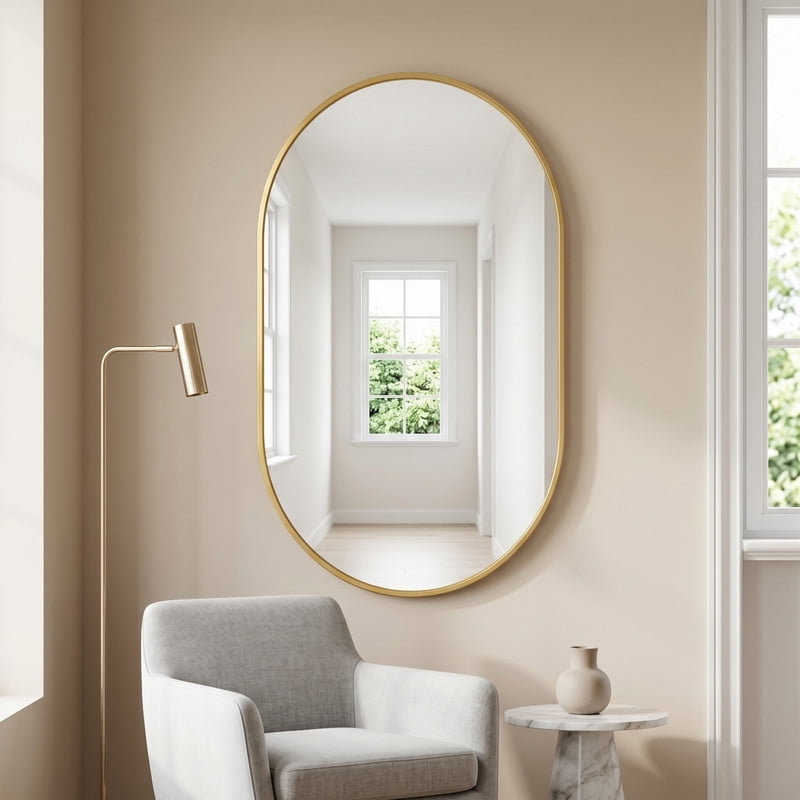 Easy4Home 20"x28" Oval Bathroom Mirror Vanity Wall Mirror,Gold