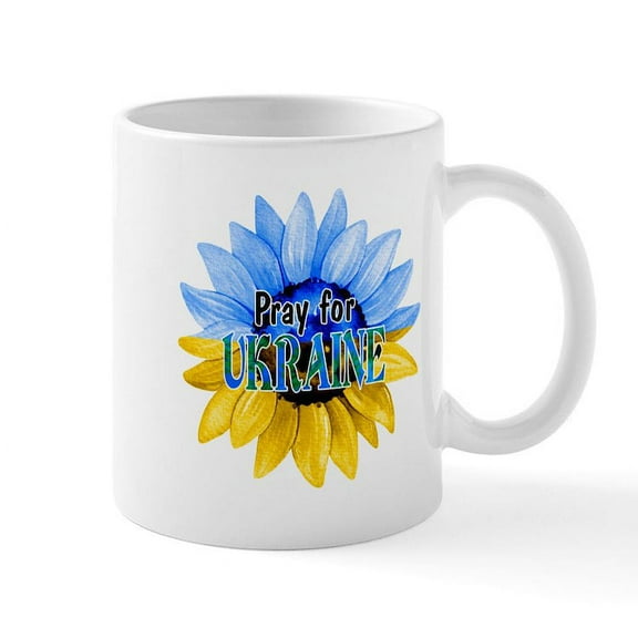 CafePress - Pray For Ukraine Blue And Yellow Sunflower Mugs - 11 oz Ceramic Mug - Novelty Coffee Tea Cup