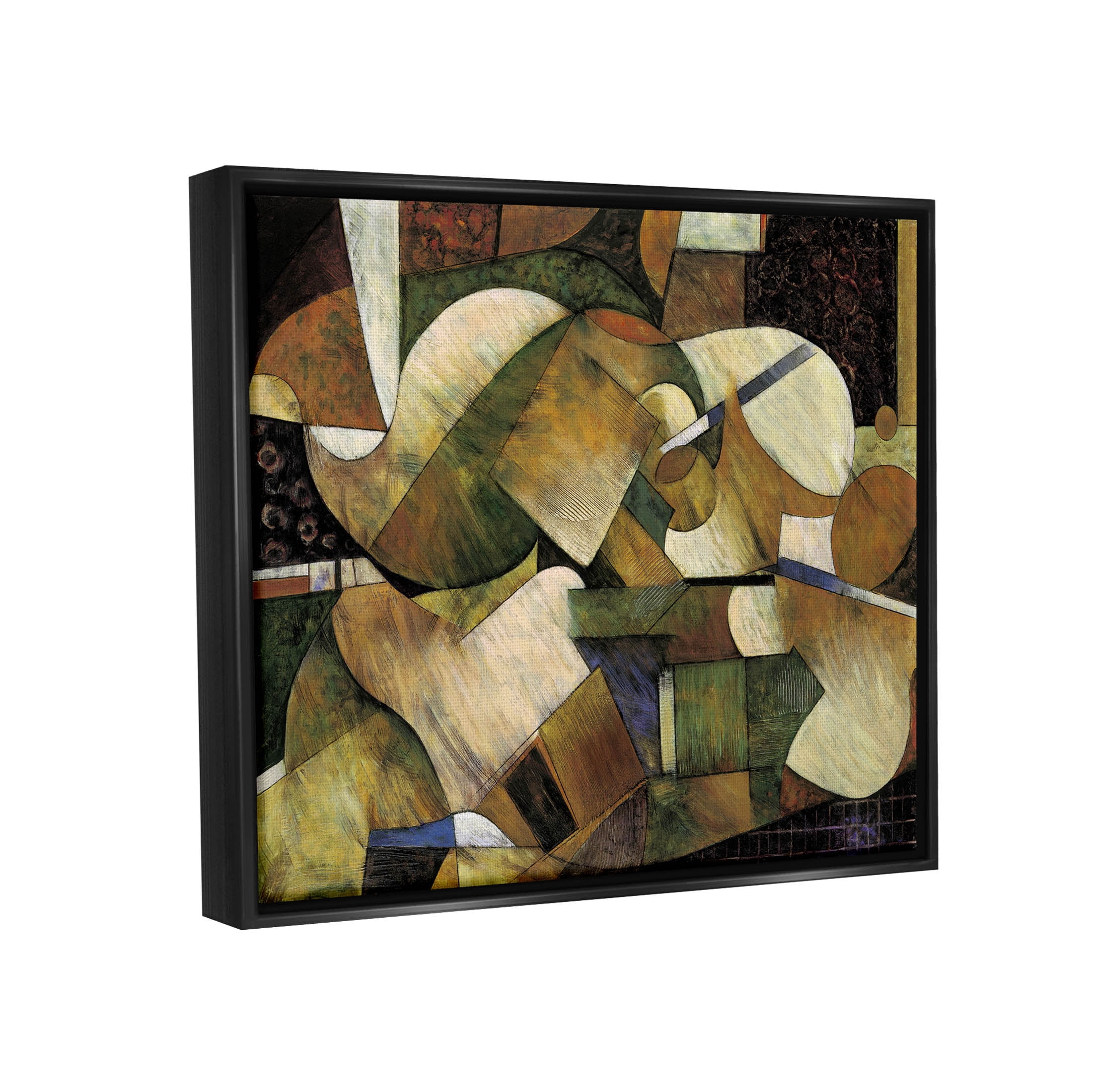 Stupell Industries Layered Shapes Cubism Arrangement Painting Jet Black Floating Framed Canvas Print Wall Art, Design by Jonathan Parsons