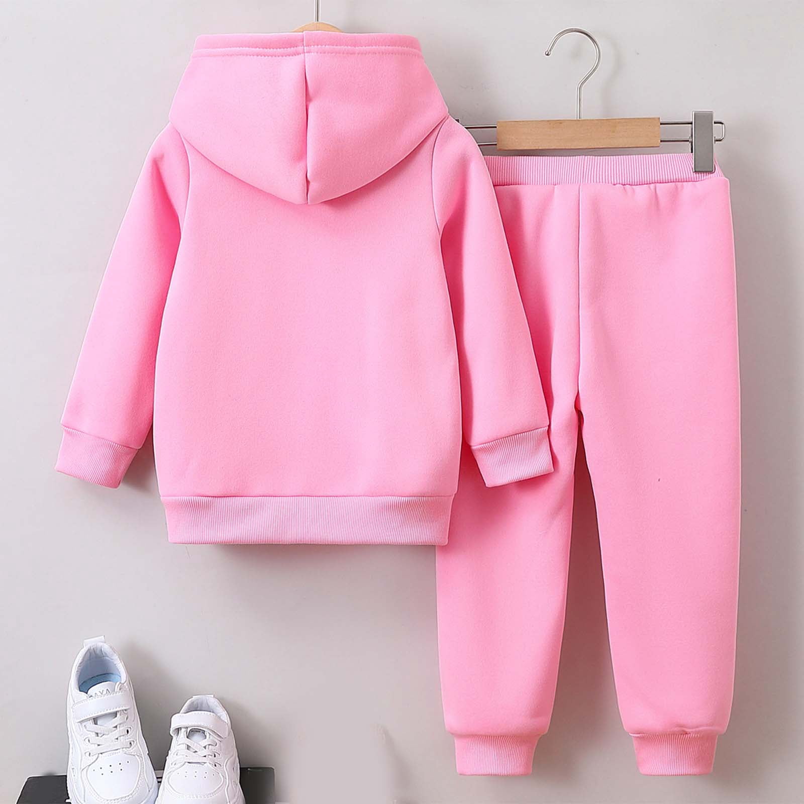 Zshosam Clothes for Girls Girls Clothes Solid Crop Tops Hoodie Clothing Sets Straight Leg Sweatpants 2 Piece Outfits Fall Winter Size 7T 8T,(Pink 7-8 Years)
