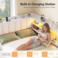 thumbnail image 6 of Corner Bed Frame Twin Size with Storage Bookcase, 3 Drawers, LED Lights & Charging Station, Twin Platform Bed Frame with Upholstered Headboard and Open Shelf, Metal Corner Daybeds for Teens, White, 6 of 9