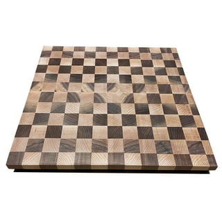 Checkered Cutting Board, Empty Checkerboard Wooden Seem Mosaic Texture Image Chess Game Hobby Theme, Decorative Tempered Glass Cutting and Serving