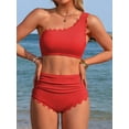 thumbnail image 2 of Sociala Women's One Shoulder Scallop Ribbed Bikini Sets Color Block Swimsuits High Waisted Bathing Suits, 2 of 9