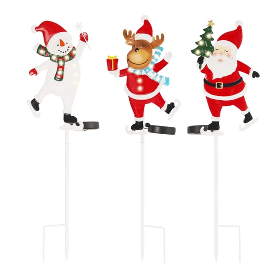 Solar Garden Stake Light Set - 3 Pack Christmas Santa Decorative Lights, Metal Design Solar-Powered Outdoor Stake Lights for Festive Holiday Decor, Perfect for Gardens and Patios