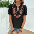 thumbnail image 2 of Bixock Women Lightweight Casual Tops,Blouse for Women,Embroidered Linen V Neck Slit Hem Button Front Top, 2 of 4