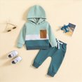 thumbnail image 2 of Zuwimk Patchwork Color Baby Hoodie Set 2PC Top Pants Outfit for Unisex Infants 3M-3Y Daily Wear(Green,6-12 Months), 2 of 7