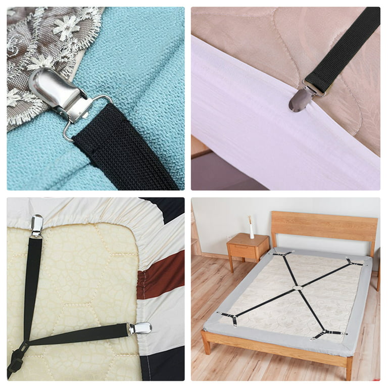 EEEkit Crisscross Adjustable Bed Mattress Fitted Sheet Straps Suspenders Gripper Fastener Clips Clippers Kit