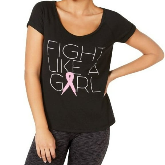 Ideology Womens Printed Short Sleeves T-Shirt,Black,X-Large