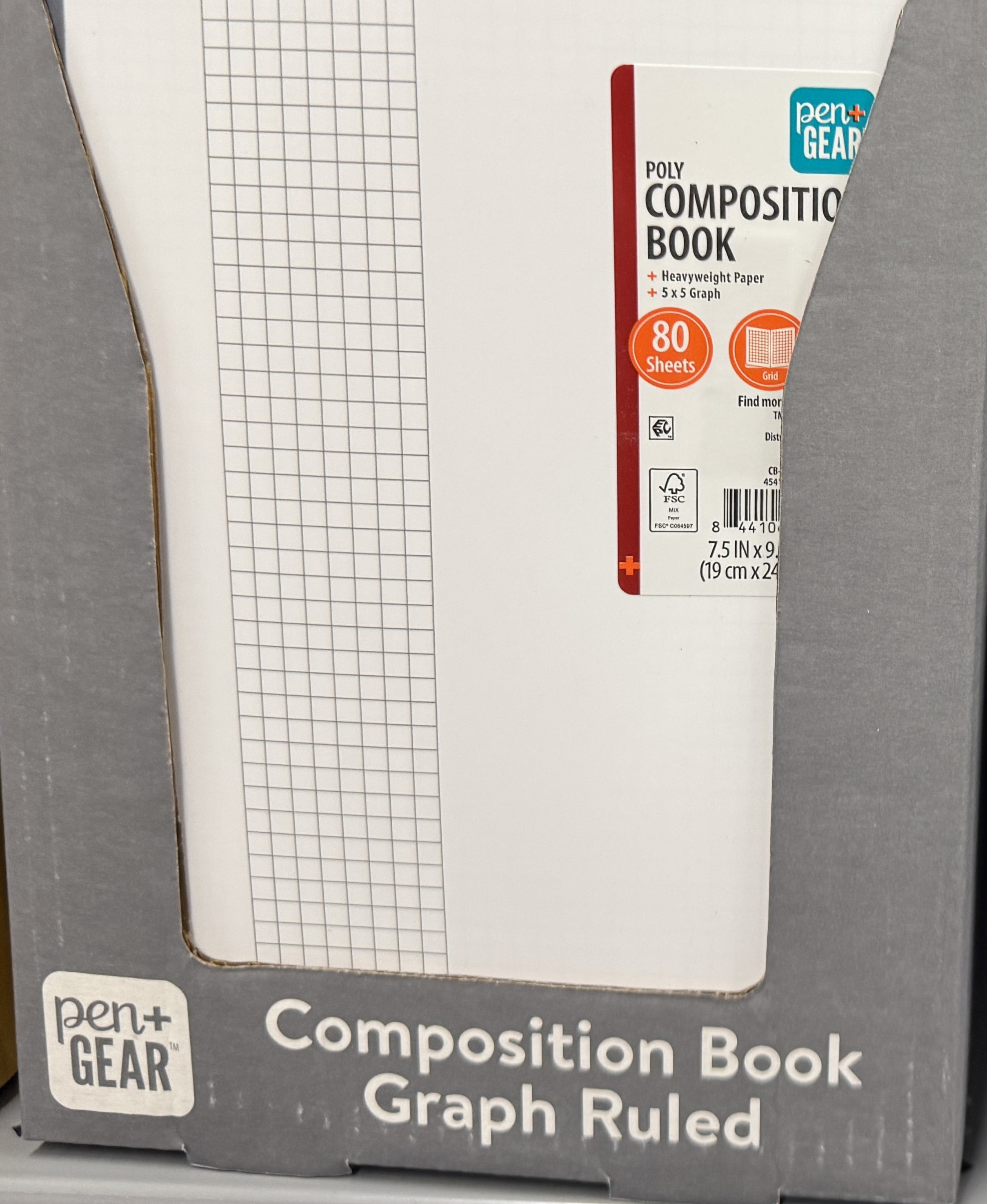 (4 pack) Pen+Gear Composition Book, Grid Ruled, 7.5"x 9.75", Poly Cover, 80 Sheets