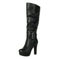 thumbnail image 6 of Knee High Boots Women Slouchy Leather Platform Heels Fashion Buckle Strap Fall Winter Dress Side Zipper Tall Boots Black 6, 6 of 6