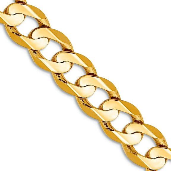 14k Yellow Gold Solid Polished 6.75mm Open Concave Curb Chain Necklace 24 Inch Lobster Claw Chain Necklace for Women and