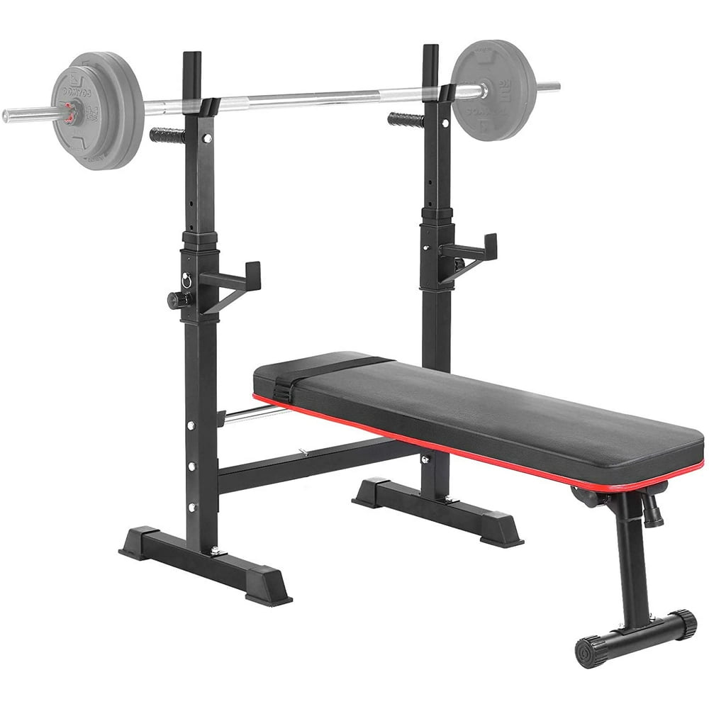 GARTIO Adjustable Folding Workout Weight Bench with Squat Rack, MultiFunction Fitness Flat Bed