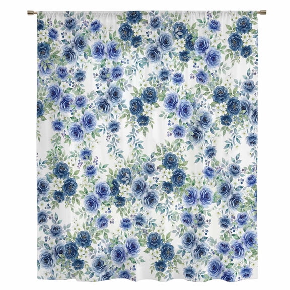Navy Blue Roses Sheer Curtains 84 Inches Long, Spring Floral Elegant Pastoral Botanical Light Filering Curtains, Breathable Simi Curtain Privacy Drapes for Living Room Bedroom Window Treatment