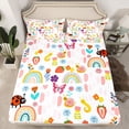 thumbnail image 2 of Homewish Colorful Boho Rainbow Twin Sheet Sets,Bohemain Snail Ladybug Twin Fitted Sheet,Rustic Flower Floral Flat Sheet For Teens,Luxury Bedroom Decor,3pcs, 2 of 7