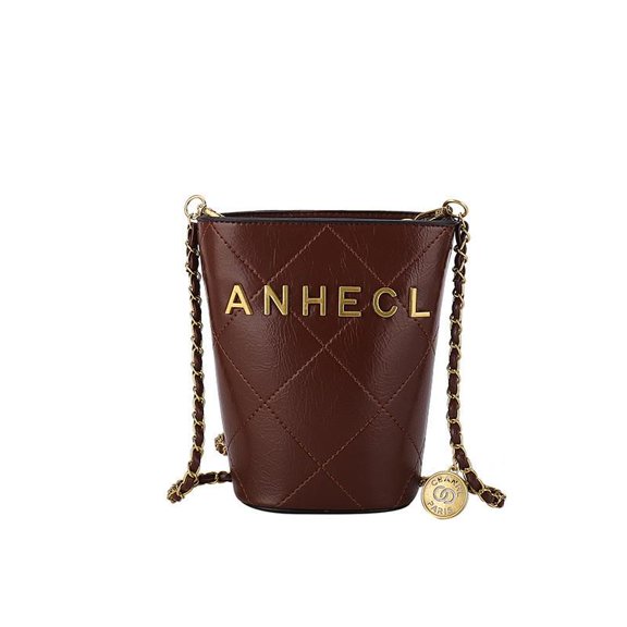 IELGY women's bucket bag, simple and fashionable cylindrical chain rhombus shoulder messenger bag