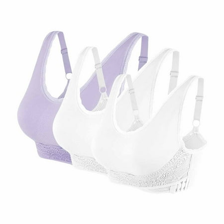 TrendVibe365 Yoga Bras for Women Multipack Lace No Wire Push up Bralettes Padded Cross Side Buckle Front Adjustable Strap Support Bustier Full Coverage Crop Cami Top Cute Lingerie M