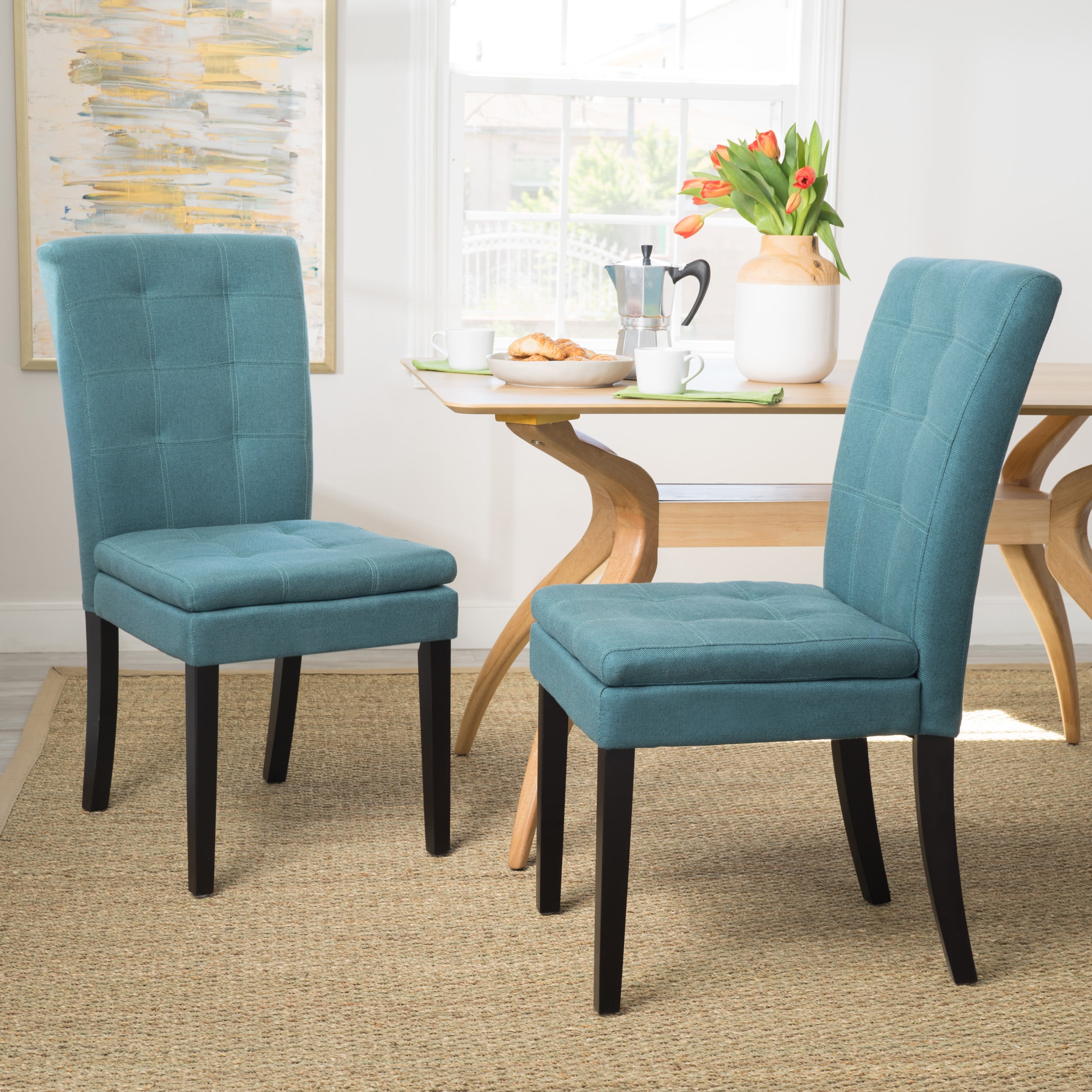 Noble House Brentwood Dark Teal Fabric Dining Chair (Set of 2