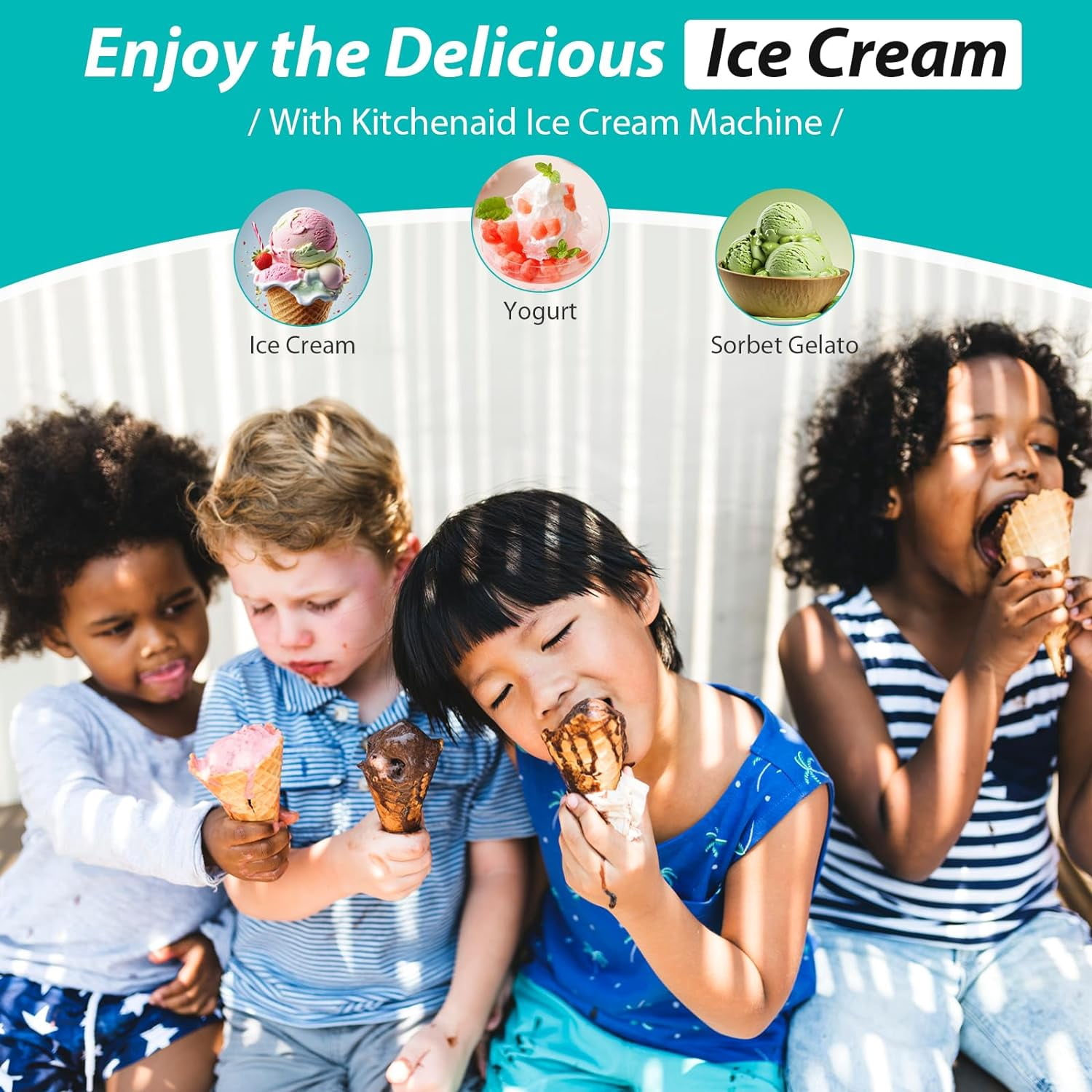 Ice Cream Maker Attachment for Stand Mixer, Ice Cream Bowl Compatible with 4.5Qt and Larger Stand Mixers, Ice Cream & Sorbet Gelato Maker Attachment, 2 Quart, White